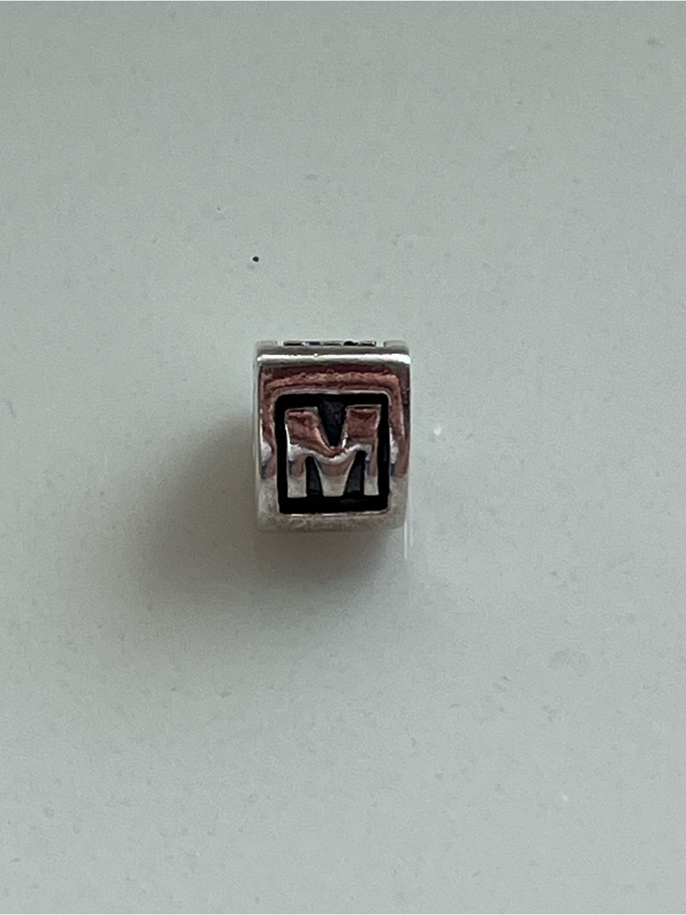 Pandora Silver and Black 'M' Block Letter Charm